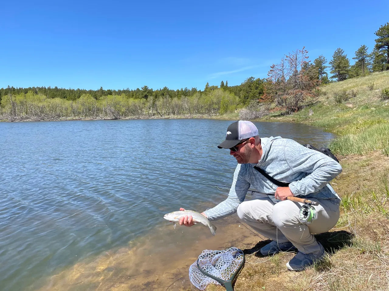 High mountain lake fly fishing near Boulder, Colorado