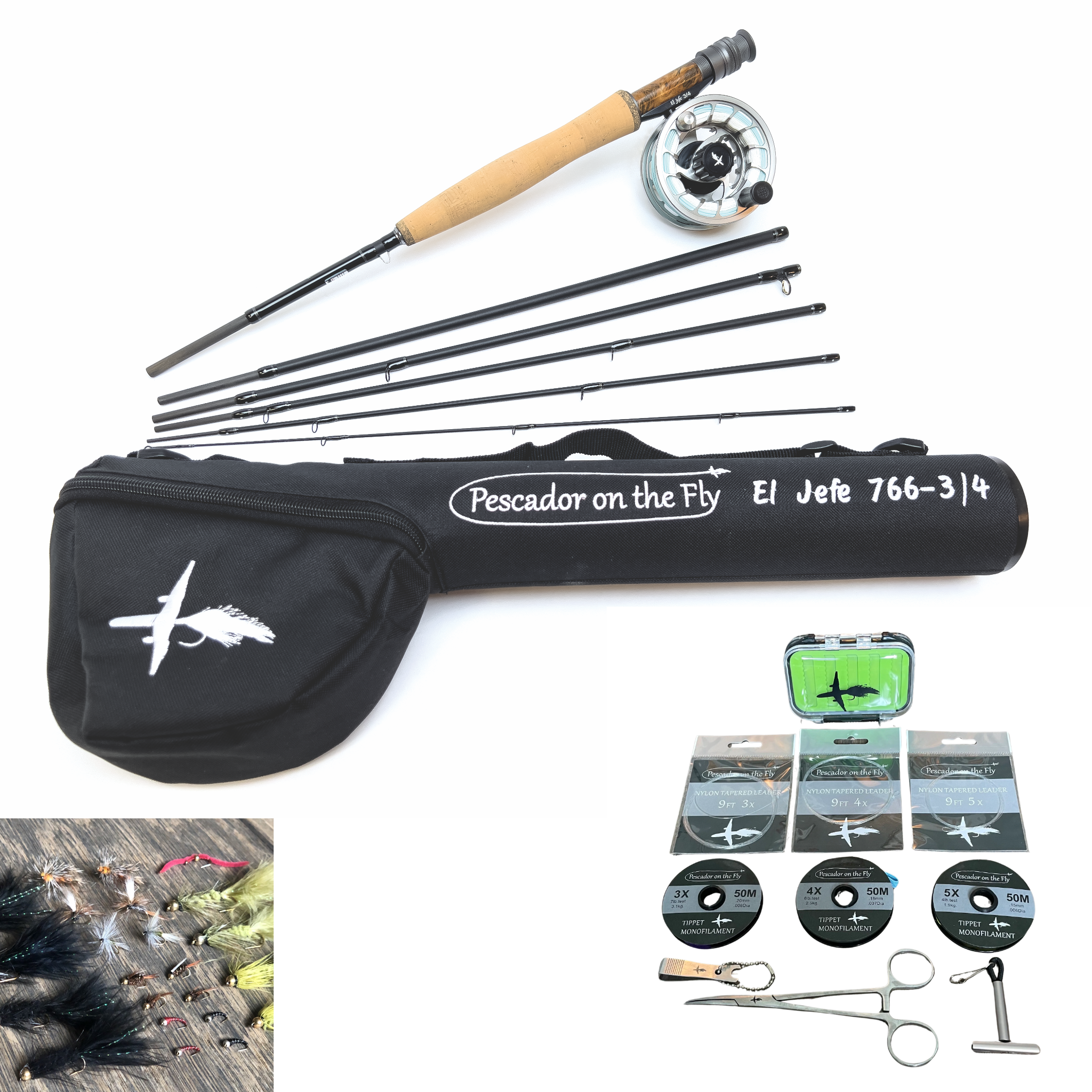 El Jefe Fly Fishing Combo Package | 766-3 | 7'6" Six Section 3 Weight Fly Rod And Reel Outfit