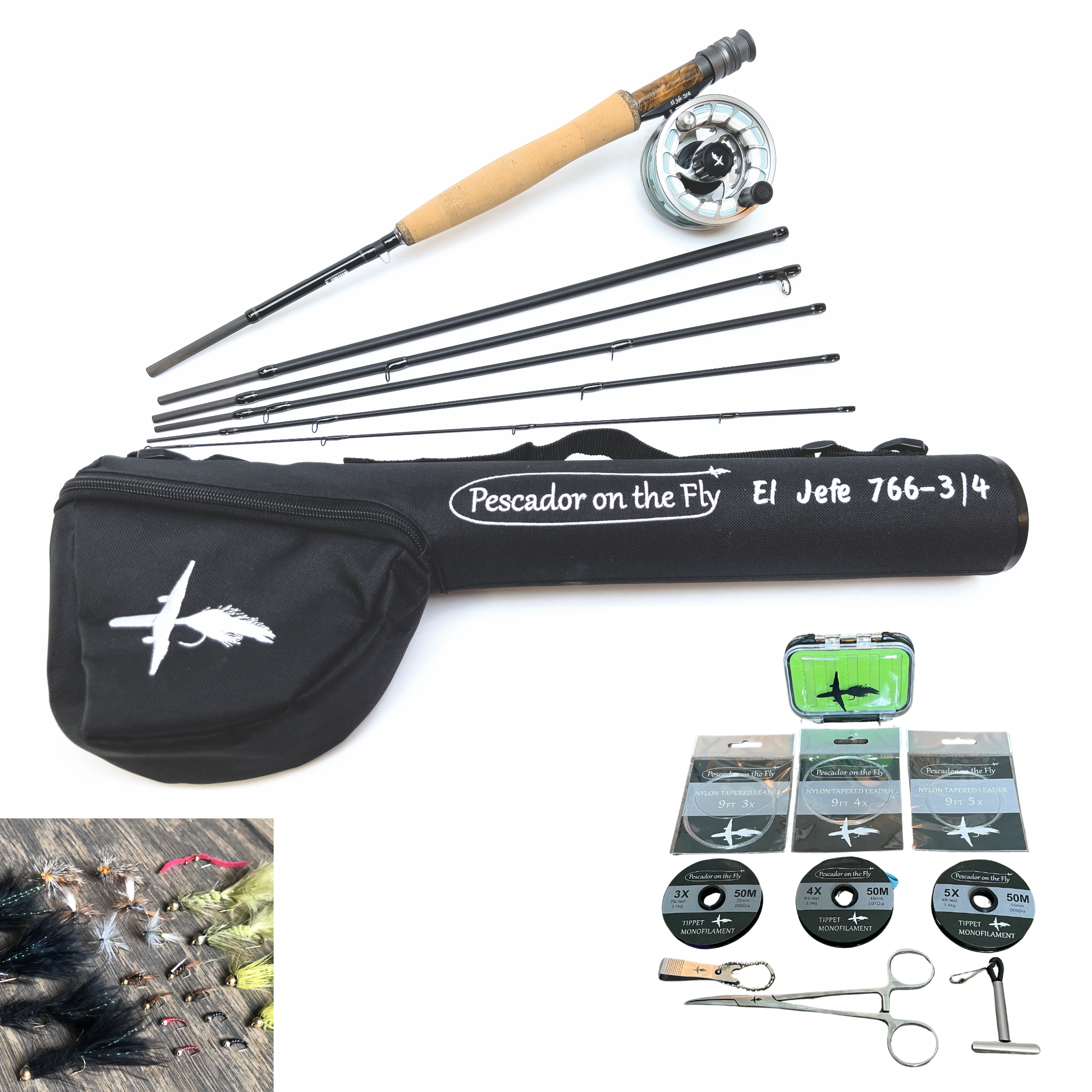 El Jefe Fly Fishing Combo Package | 766-4 | 7'6" Six Section 4 Weight Fly Rod And Reel Outfit