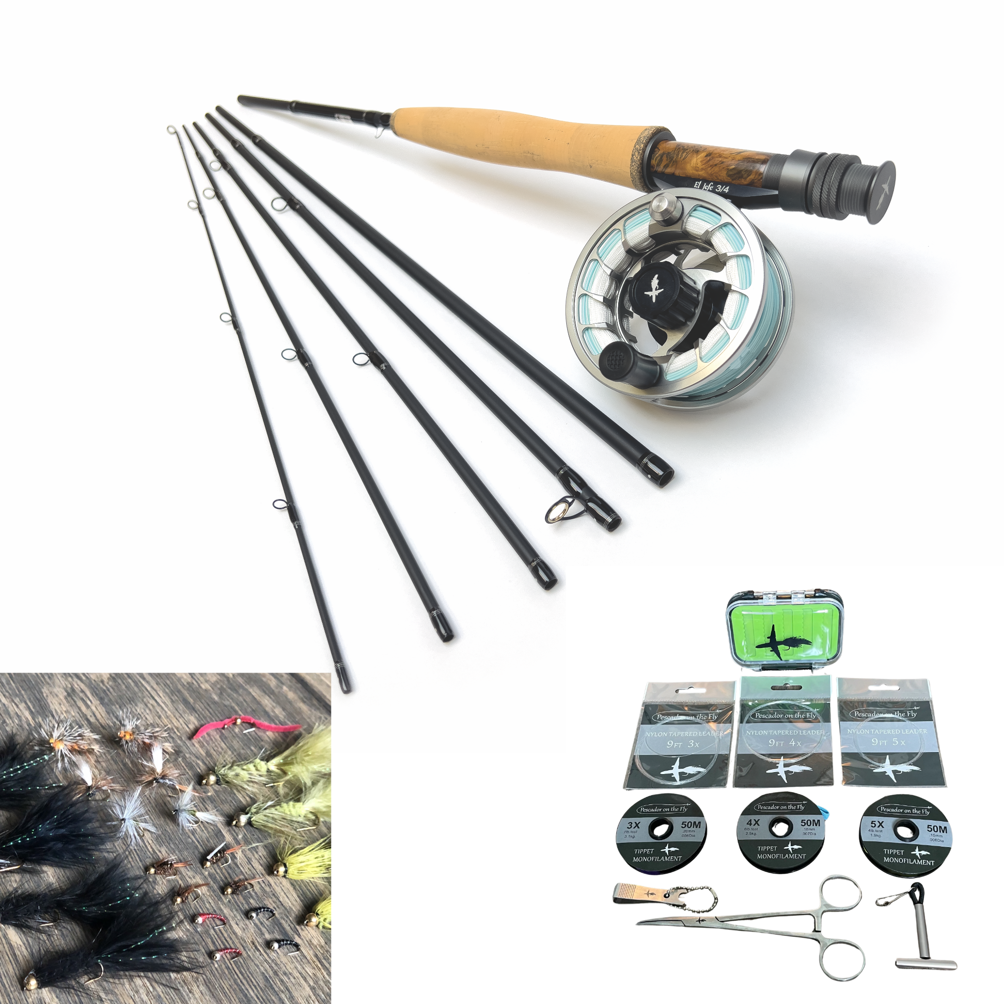 El Jefe Fly Fishing Combo Package | 906-3 | 9' Six Section 3 Weight Fly Rod And Reel Outfit