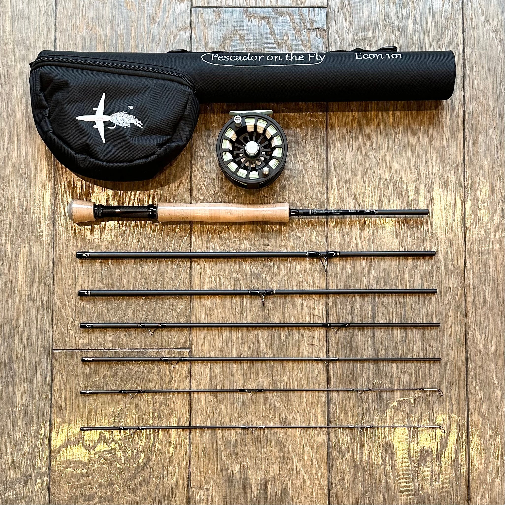 ECON 101 Packable Fly Fishing Starter Combo Package | 906-7 | 9' Six Section Portable 7 Weight Fly Rod And Reel Outfit