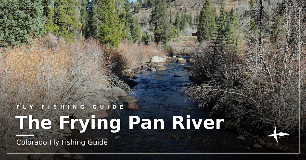 The Fryingpan River at Norrie, Colorado, running clear over rocks between evergreens and bare willows