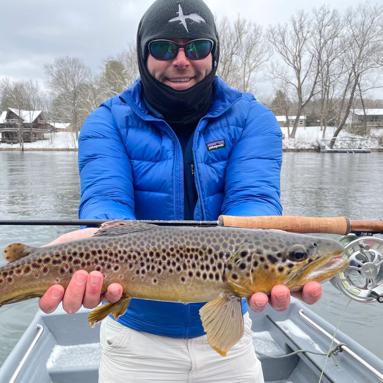 A big brown trout caught on an articulated streamer on the White River in Arkansas