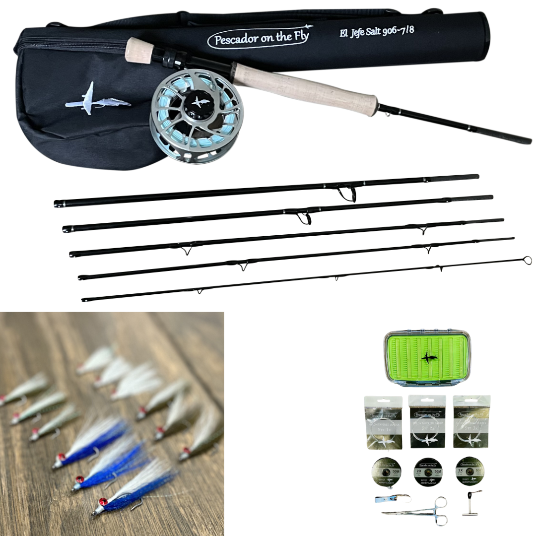 El Jefe Saltwater Fly Fishing Combo Package | 906-8 | 9' Six Section 8 Weight Fly Rod And Reel Outfit