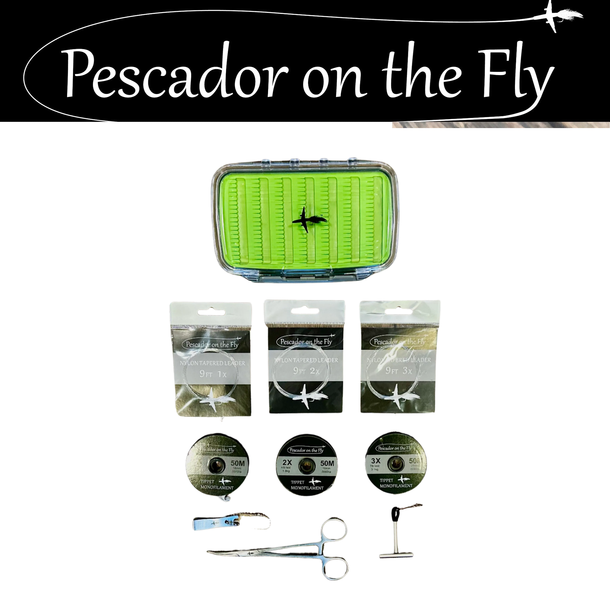 Pescador on the Fly Saltwater Bonus Accessory Package - large waterproof fly box, saltwater leaders, tippet, and corrosion-resistant tools