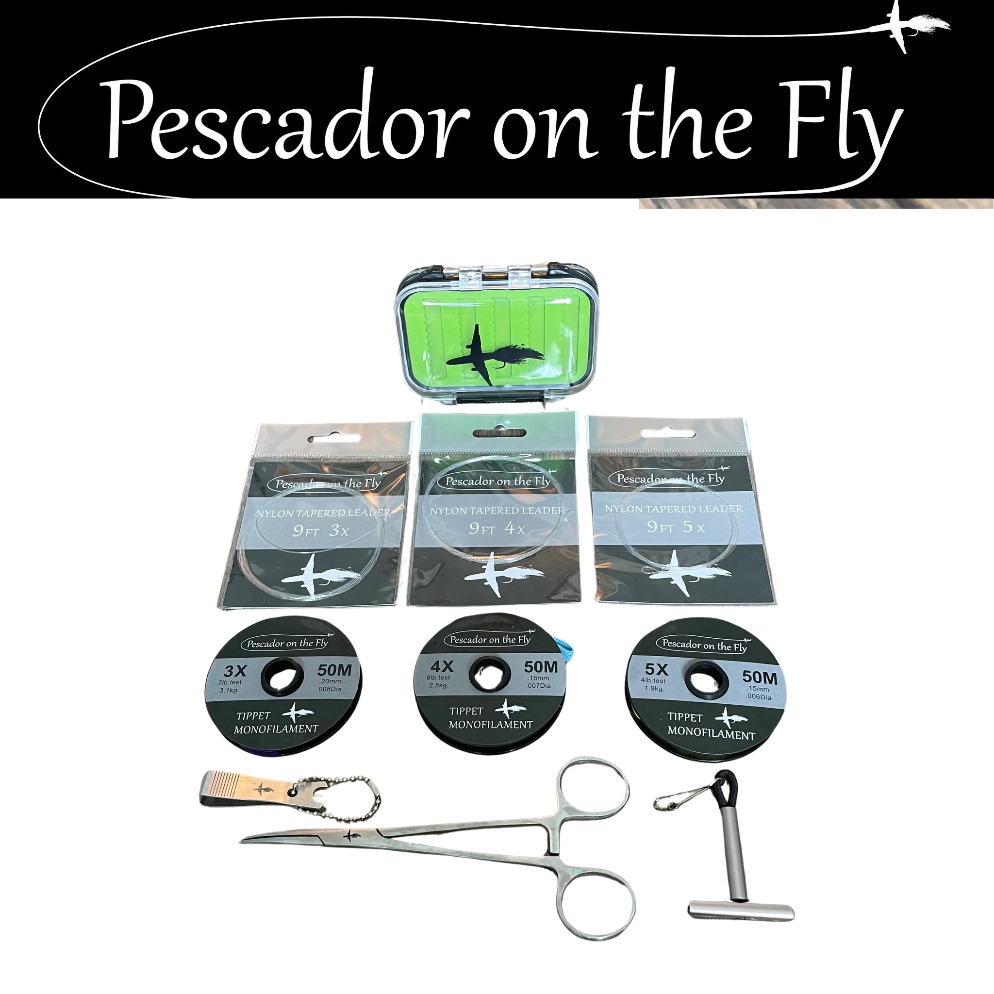 Pescador on the Fly Freshwater Bonus Accessory Package - waterproof fly box, leaders, tippet, and tools
